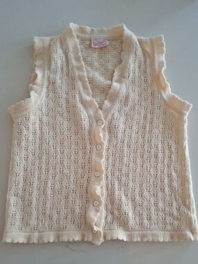 Vintage Evan Picone Cream Lambswool & Angora Pointelle Sweater Vest (Size S)